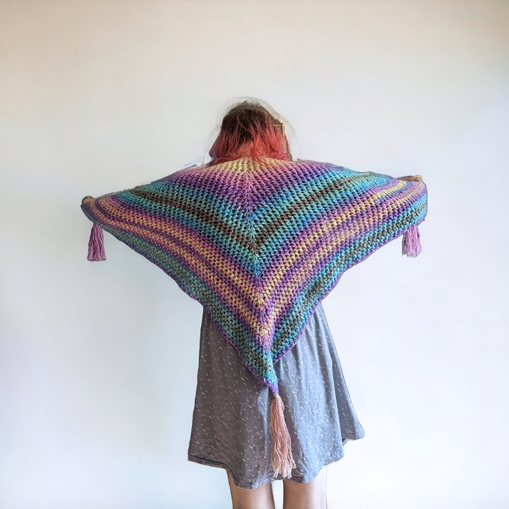PIXIE'S PROMISE • handmade crochet pastel fringe tassel triangle shawl